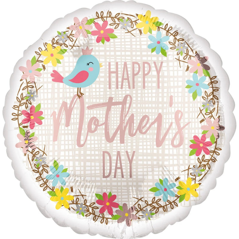 18 INCH ROUND HAPPY MOTHER DAY BIRD FLORAL BORDER