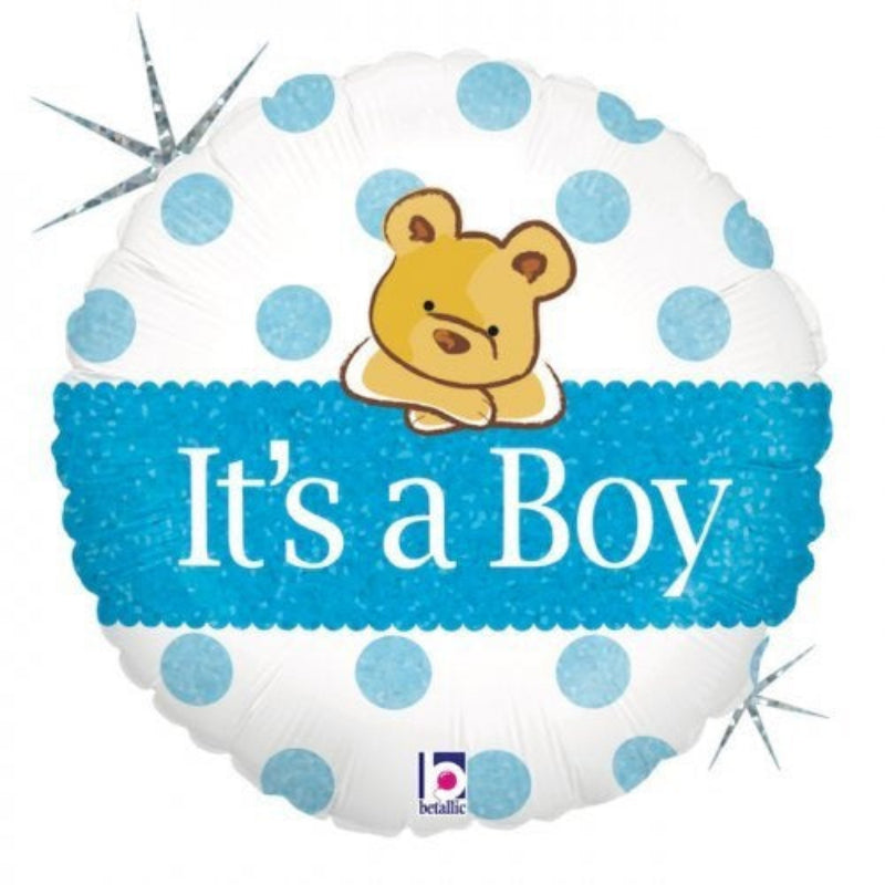 18 INCH ROUND ITS A BOY WHITE AND A BEAR