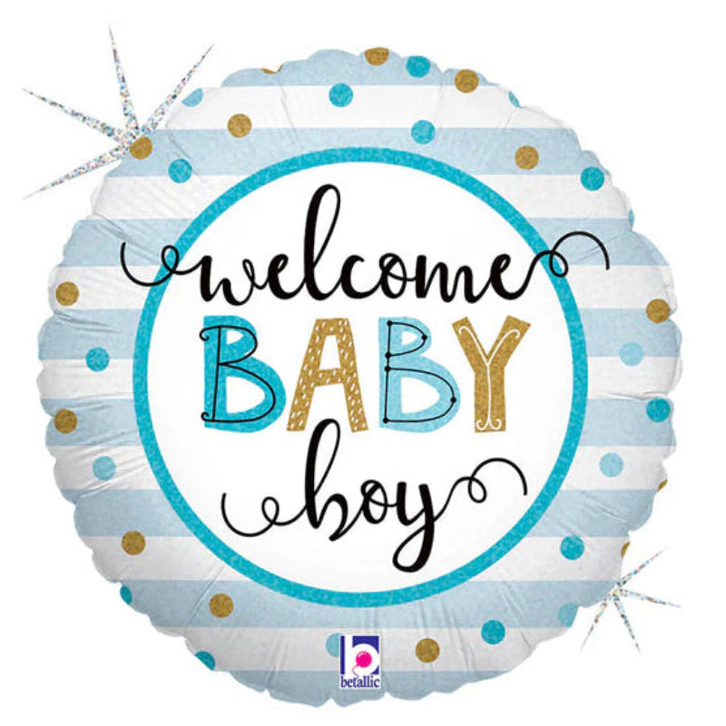 18 INCH ROUND WELCOME BABY BOY BLUE STRIPPED