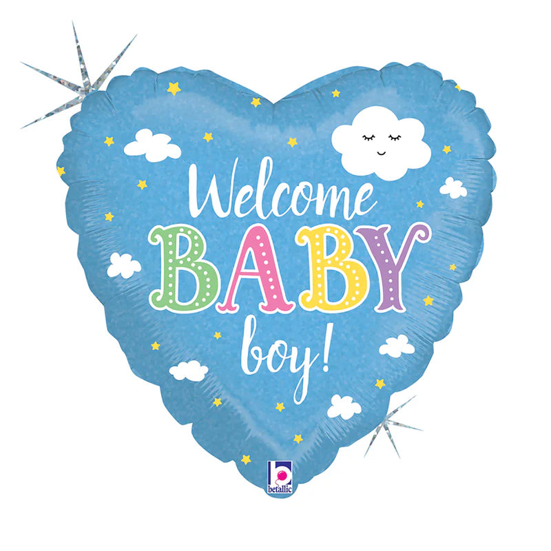 18 INCH WELCOME BABY BOY BLUE HEART CLOUDS