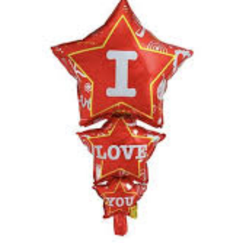 Red star-shaped balloon with 'I love you' 