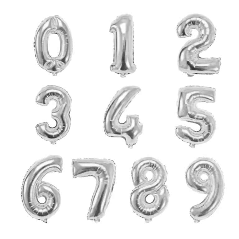 Silver number balloons 
