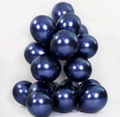 Cluster of dark blue balloons on a white background