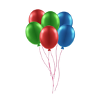 Bunch of red, green, and blue balloons on a white background