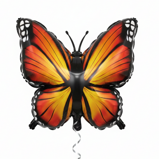 Butterfly-shaped balloon with orange and black wings 