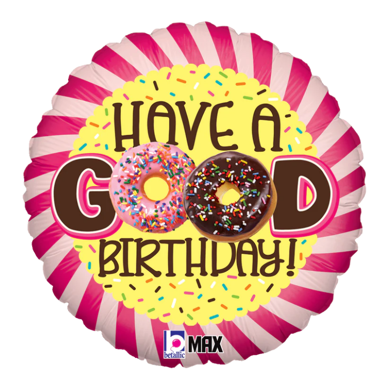Decorative balloon with 'Have a Good Birthday!' text and donut graphics