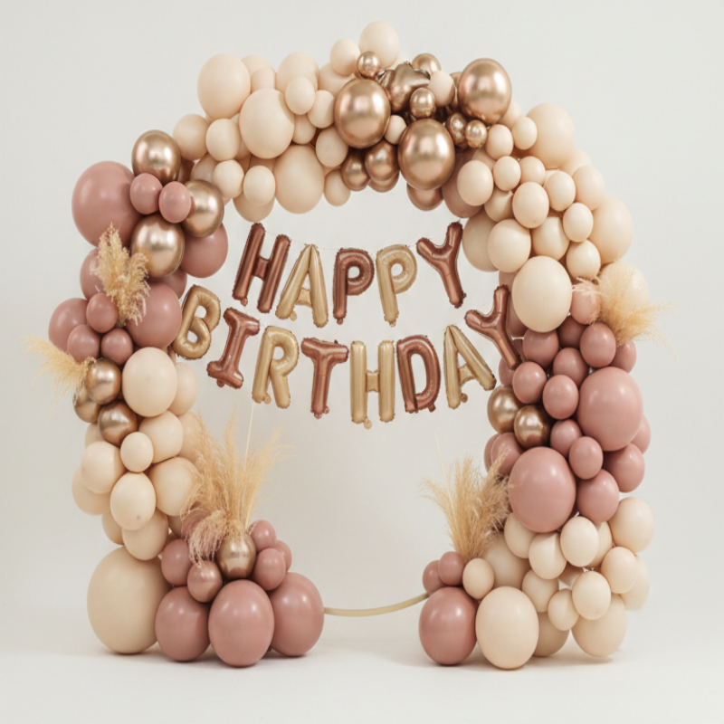 Champagne & Gold "Happy Birthday" Balloon Arch Kit