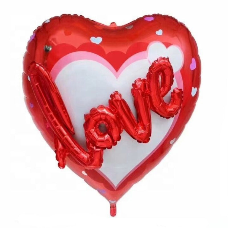 Heart-shaped balloon with 'love' text 