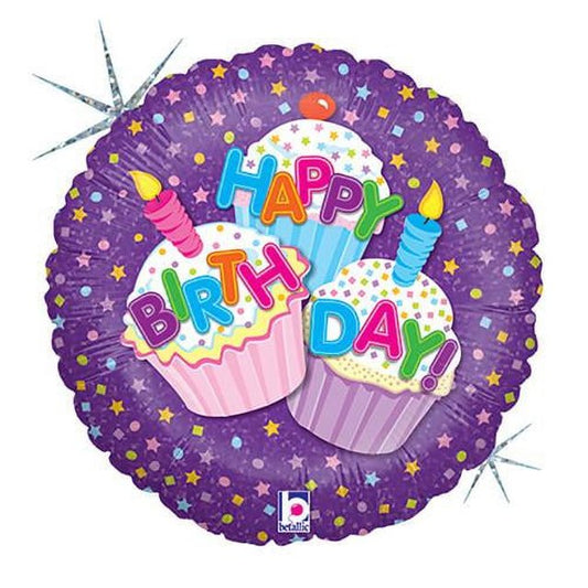 18 INCH HAPPY BIRTHDAY 3 CUPCAKE AND CANDLES