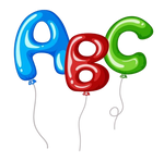 Colorful balloon letters 'A', 'B', and 'C' on a white background