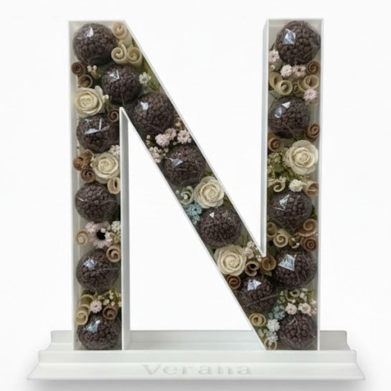 Decorative letter 'N' with a floral pattern 
