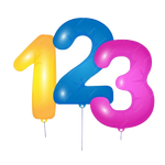 Colorful number balloons spelling '123' on a white background