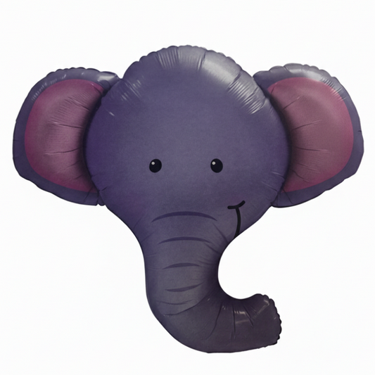 Purple elephant-shaped balloon with a smiley face 