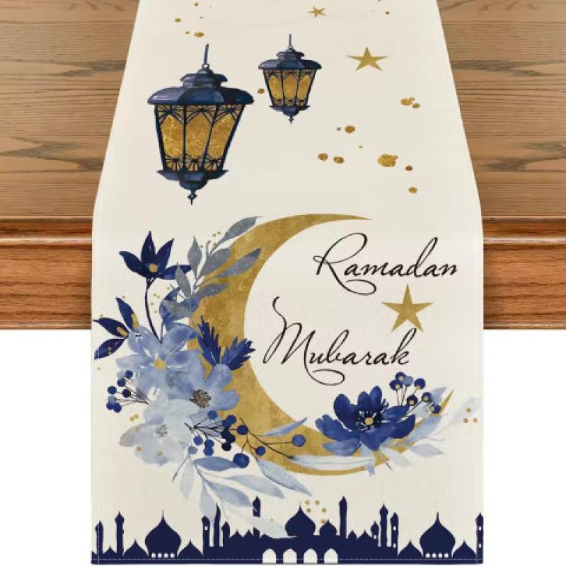 RAMADAN TABLE COVER WHITE BLUE