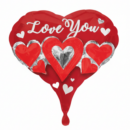 Red heart-shaped balloon with 'Love You' text 
