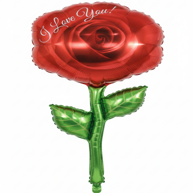Red rose-shaped balloon with 'I Love You!' text 
