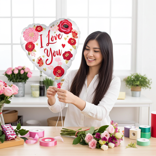 18 Inch Love You Flowers Heart Foil Balloon