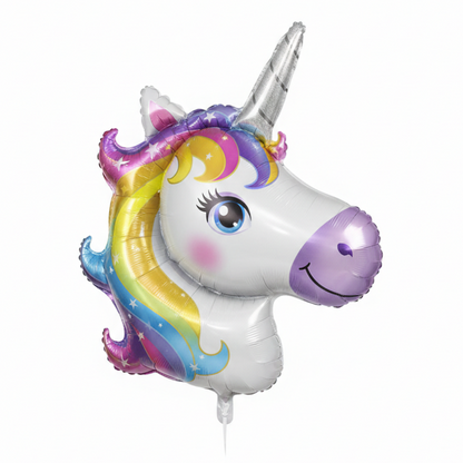 Unicorn-shaped balloon with a colorful mane 