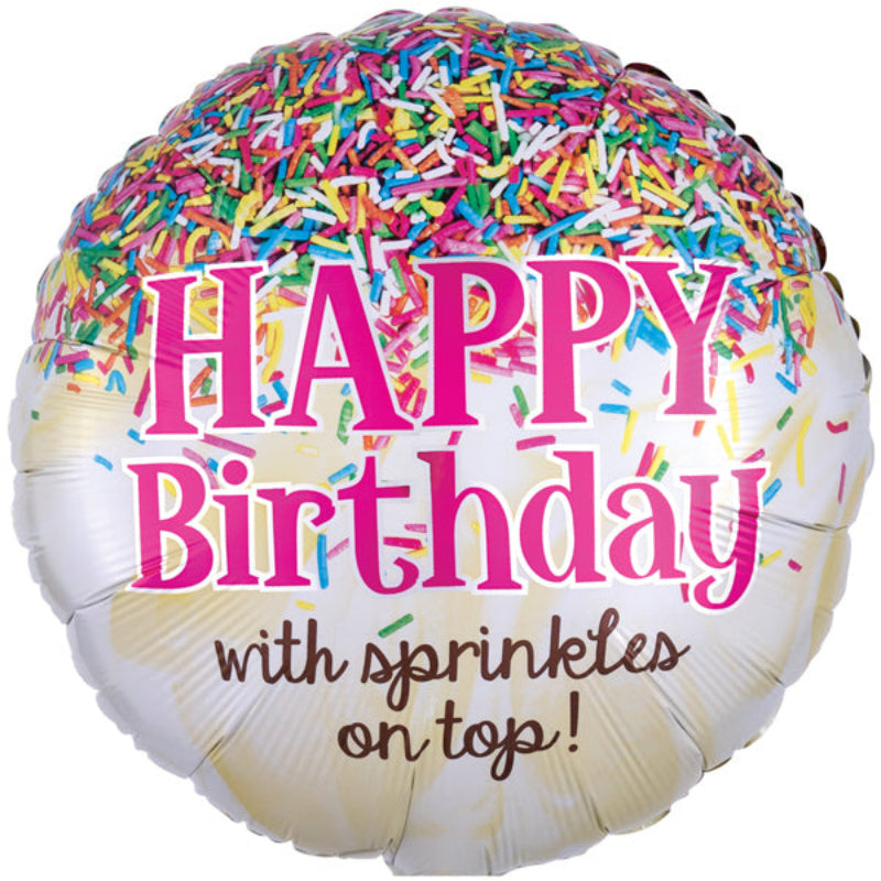 Balloon with 'Happy Birthday with sprinkles on top!'