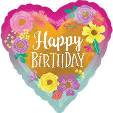 18 INCH HAPPY BIRTHDAY PINK HEART PAINTED FLOWERS