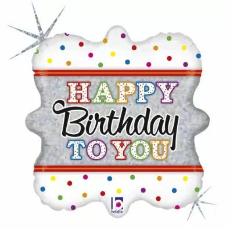Birthday cake-shaped balloon with 'Happy Birthday To You' text 