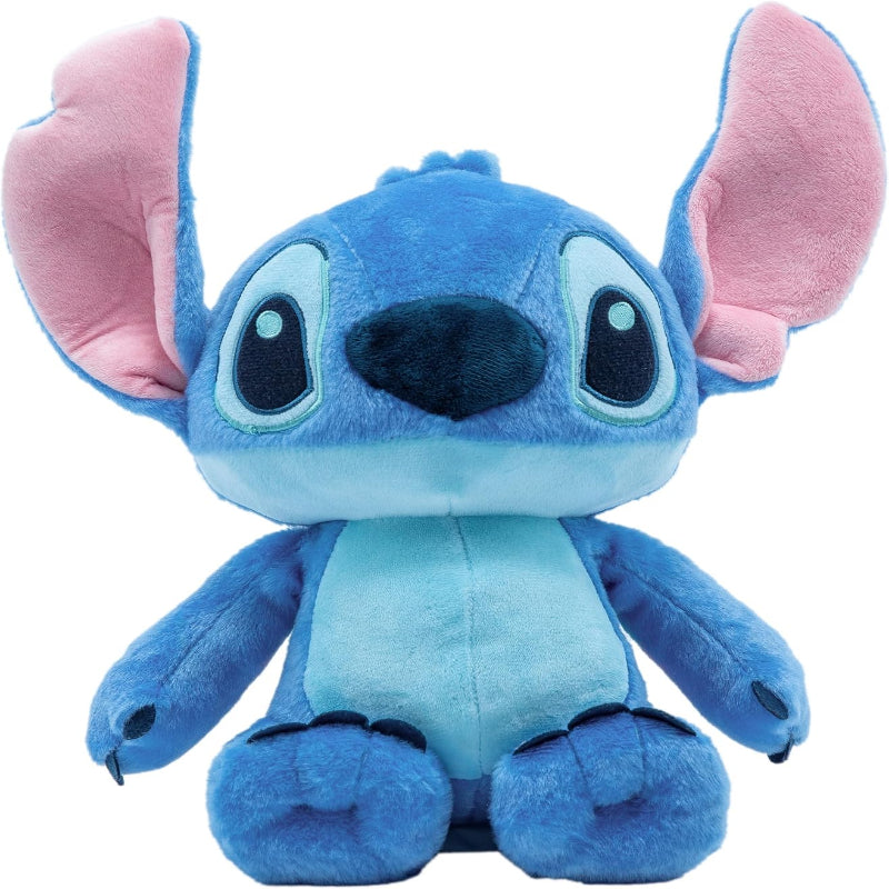 Blue plush toy with pink ears on a white background