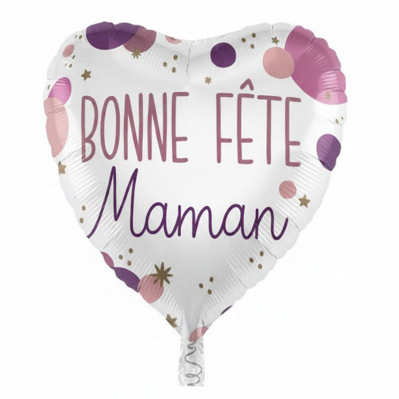 Heart-shaped balloon with 'Bonne Fète Maman' text 
